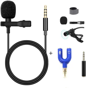 Microphone cravate, GOOKUURL pour téléphone portable et PC, à pince avec adaptateur Type-C, câble d’extension de 1,5 m et condensateur avec 3 transformations, parfait pour la chanson K, l’interview, le vlog, le podcast